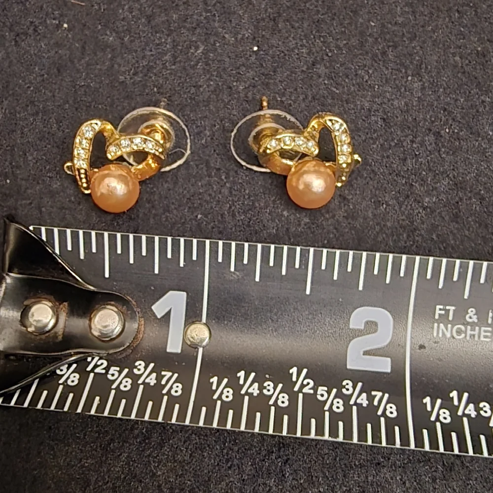 Gold And Rhinestone Stud Earrings